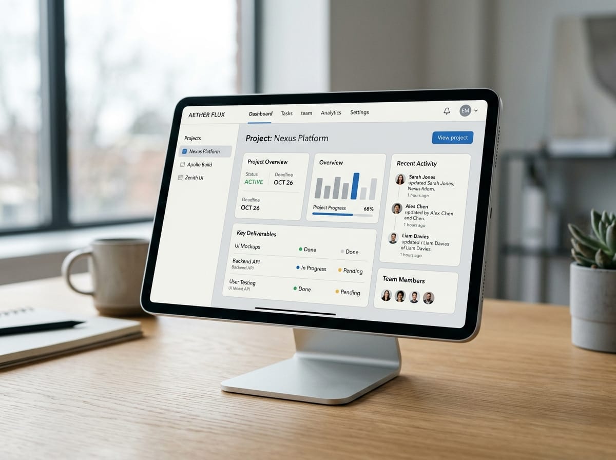 Digital Products — Modern software interface displayed on minimalist tablet